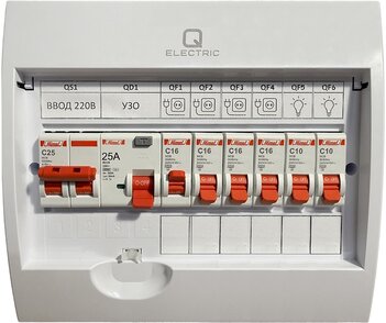 Щиток в сборе на 6 групп с УЗО