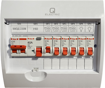 Щиток в сборе на 6 групп с УЗО накладной