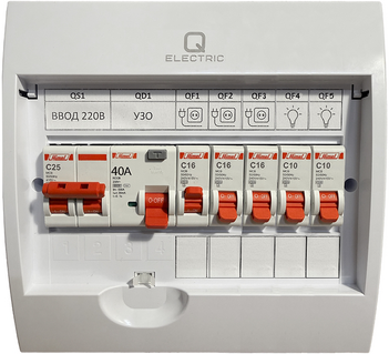 Щиток в сборе на 5 групп с УЗО накладной