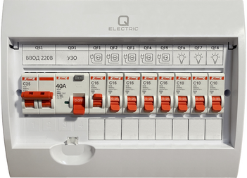 Щиток в сборе на 8 групп с УЗО накладной