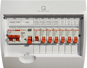 Щиток в сборе на 7 групп с УЗО накладной
