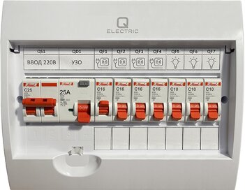 Щиток в сборе на 7 групп с УЗО