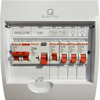 Щиток в сборе на 4 группы с УЗО